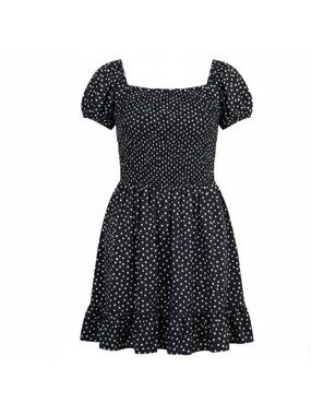 Asos Womens Black White Polka Dot Short-Sleeve Smocked Mini Dress Size 10